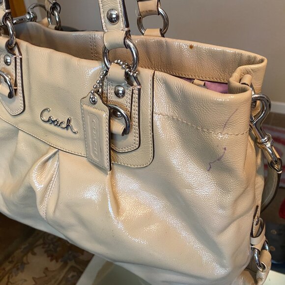 Coach Ashley F15516 Patent Leather Carryall Putty Beige HandBag/Purse. - Picture 1 of 11